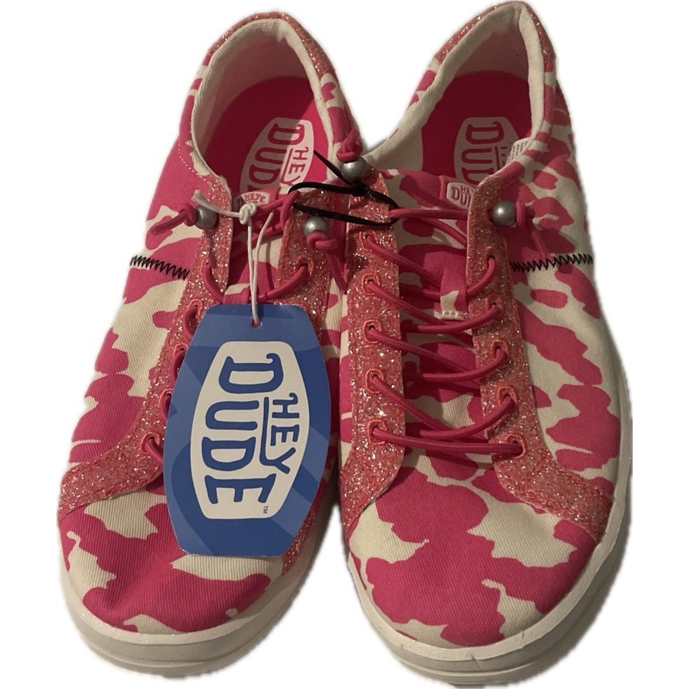 NEW! Hey Dude Women Size 9 Karina Cow Electric Pink